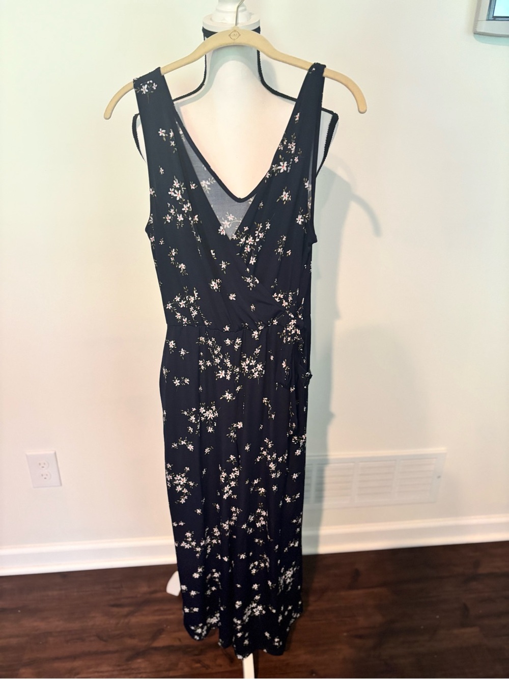 Kaileigh Navy Floral Wrap-Style Maxi Pant Romper